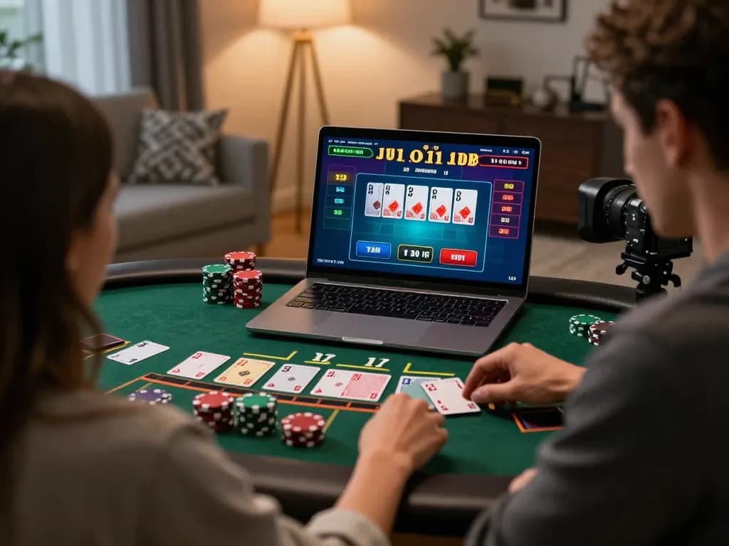 Engage with thrilling online gameplay at F168, experiencing live dealer blackjack in a cozy home setting