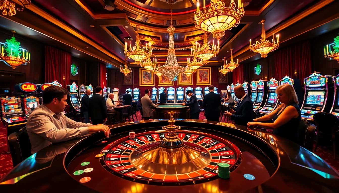 High-stakes gambling action at a roulette table featuring tylenhacai7.com branding and vibrant casino atmosphere.