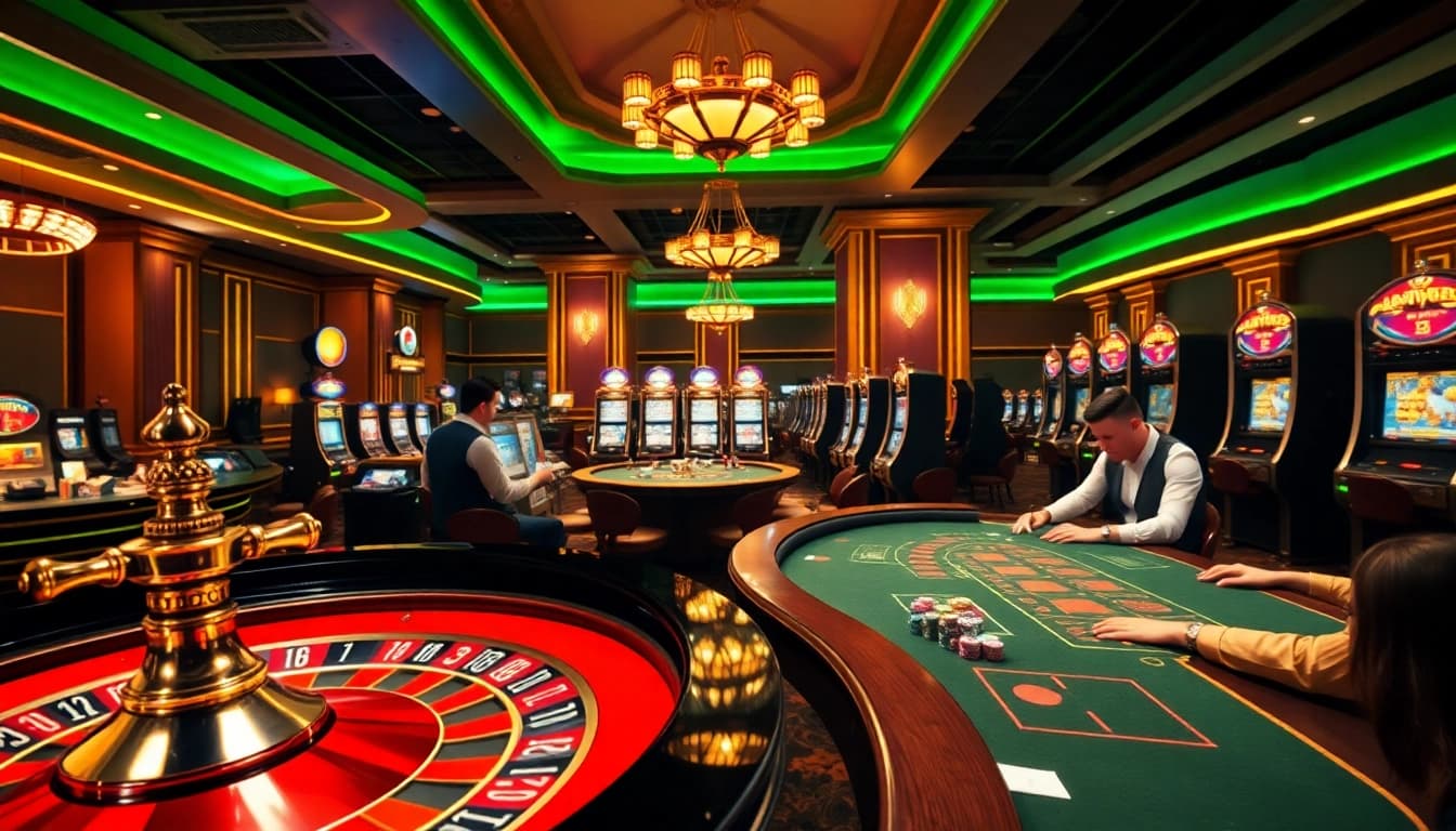 Experience thrilling gameplay at https://c168.sh/ with lively casino scenes featuring roulette, poker, and slot machines.