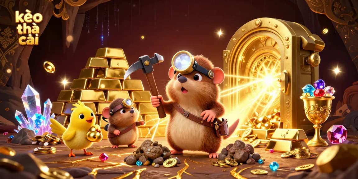 Experience the exciting kèo nhà cái environment with vibrant treasures and gaming elements as the mole explores a treasure cave.