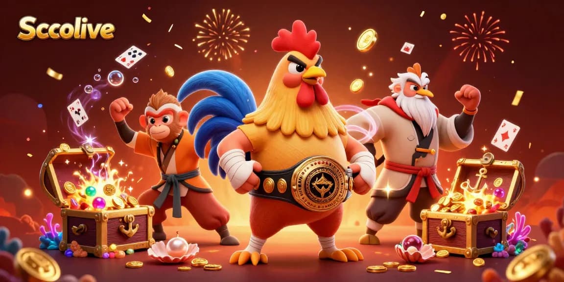 Socolive delivers thrilling 3D adventure featuring a Muay Thai rooster and martial artists amidst vibrant gambling elements.