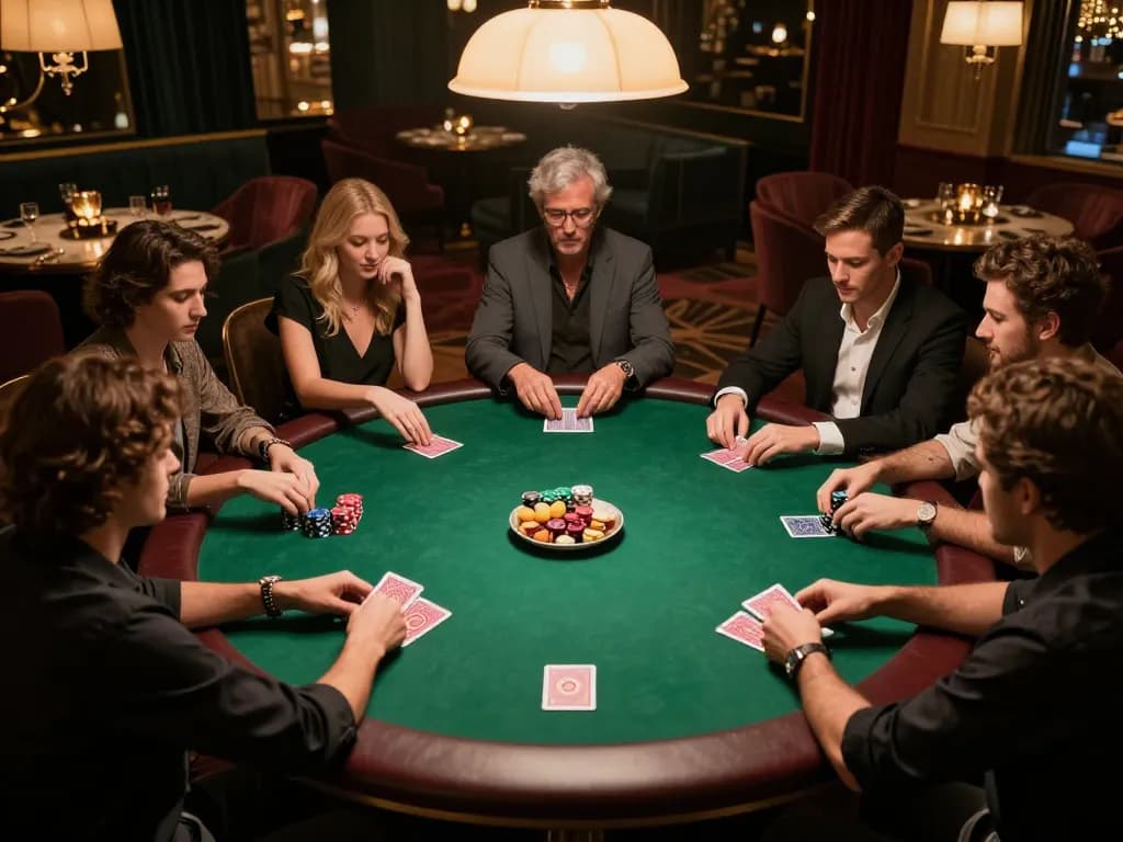 88CLUB players strategizing during an exciting poker game in a luxurious lounge setting