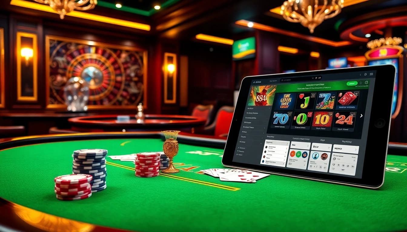 Experience thrilling gameplay at 88AA with vibrant casino tables, poker chips, and luxurious decor.