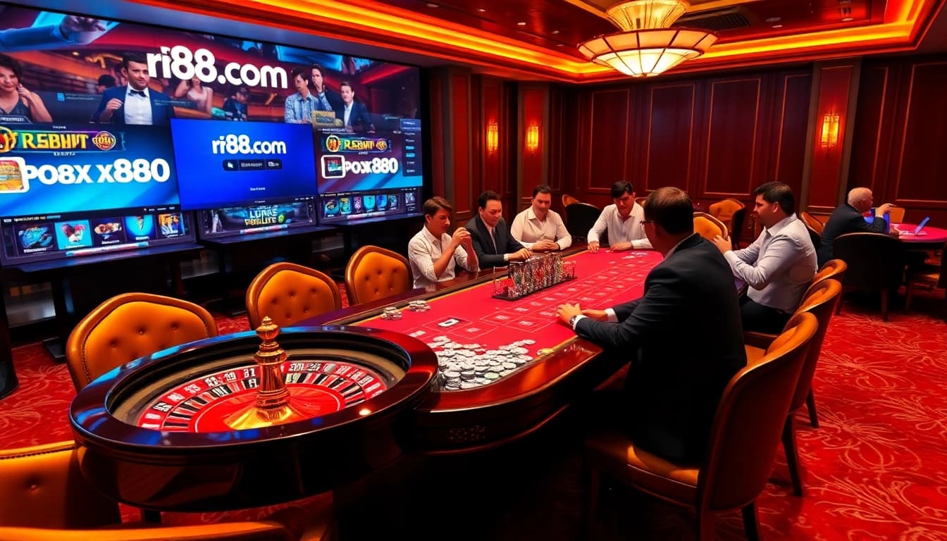 Players enjoying thrilling games at rr88.com casino with vibrant tables and exciting roulette.