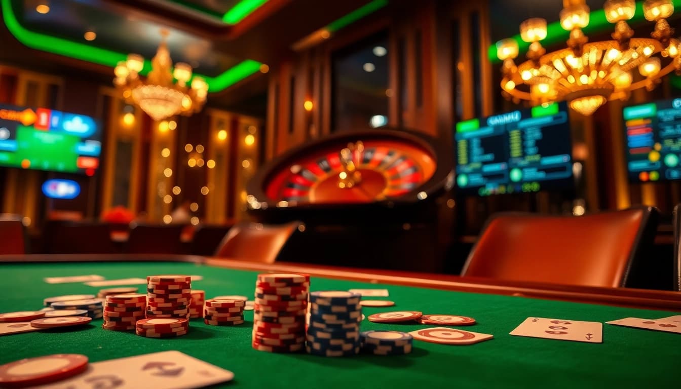 Players engage with exciting games and promotions at https://xx88.promo/ casino, showcasing vibrant poker chips and roulette.