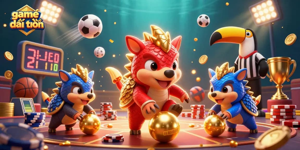 Experience the excitement of game bài đổi thưởng with rival pangolins and vibrant casino elements.