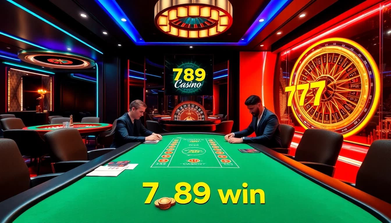 Engage in a thrilling poker game with 789 win at a luxurious casino table filled with golden chips.