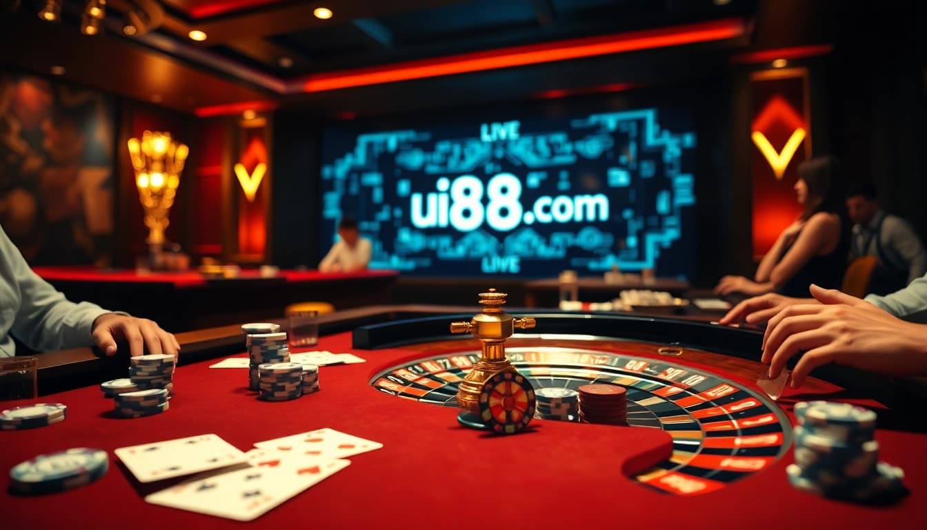 Experience the excitement of uu88.com with an elegant casino scene featuring roulette and poker.