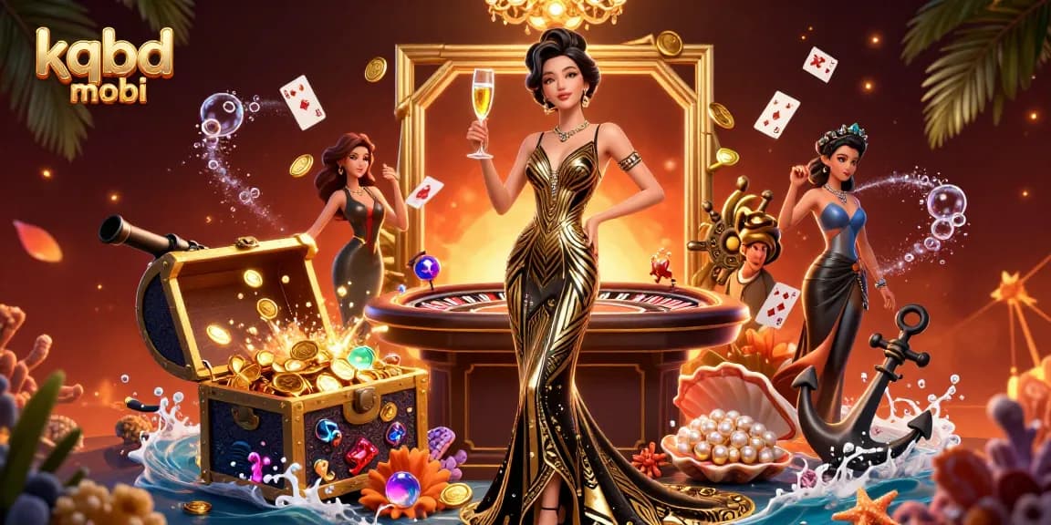 Place bets and track wins at kqbd mobi, showcasing a glamorous casino scene with vibrant game elements.