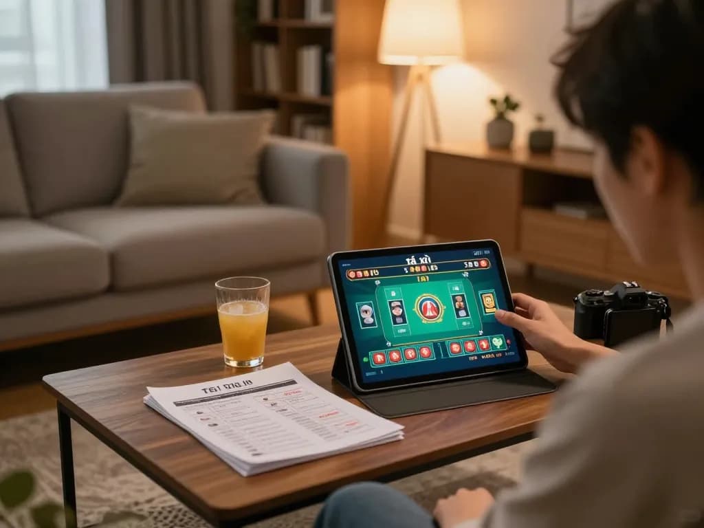 Engaging in thrilling tài xỉu online gameplay at home with a cozy atmosphere and strategic notes.