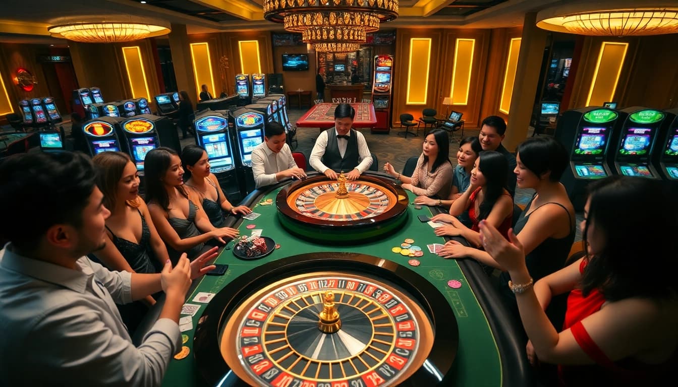 Exciting casino scene with poker chips and cards at nhà cái kjc gaming table.