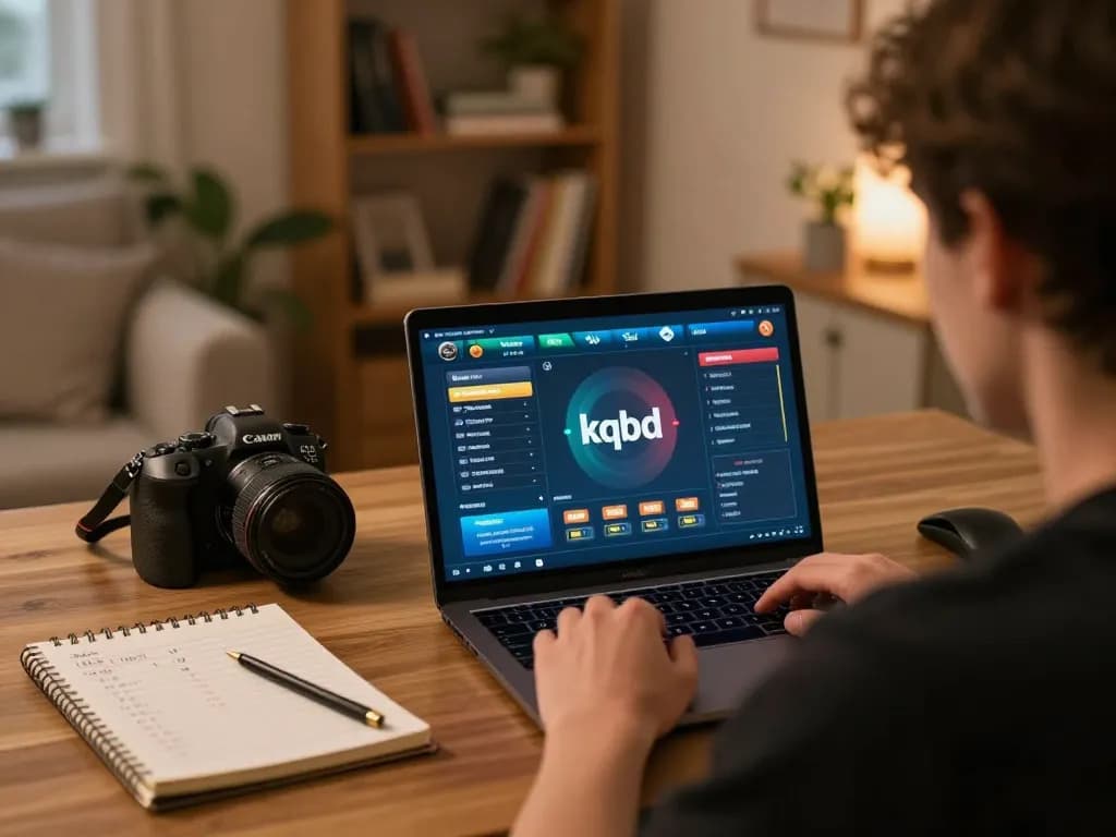 Person tracking live kqbd updates on laptop while preparing sports betting strategies in a cozy home