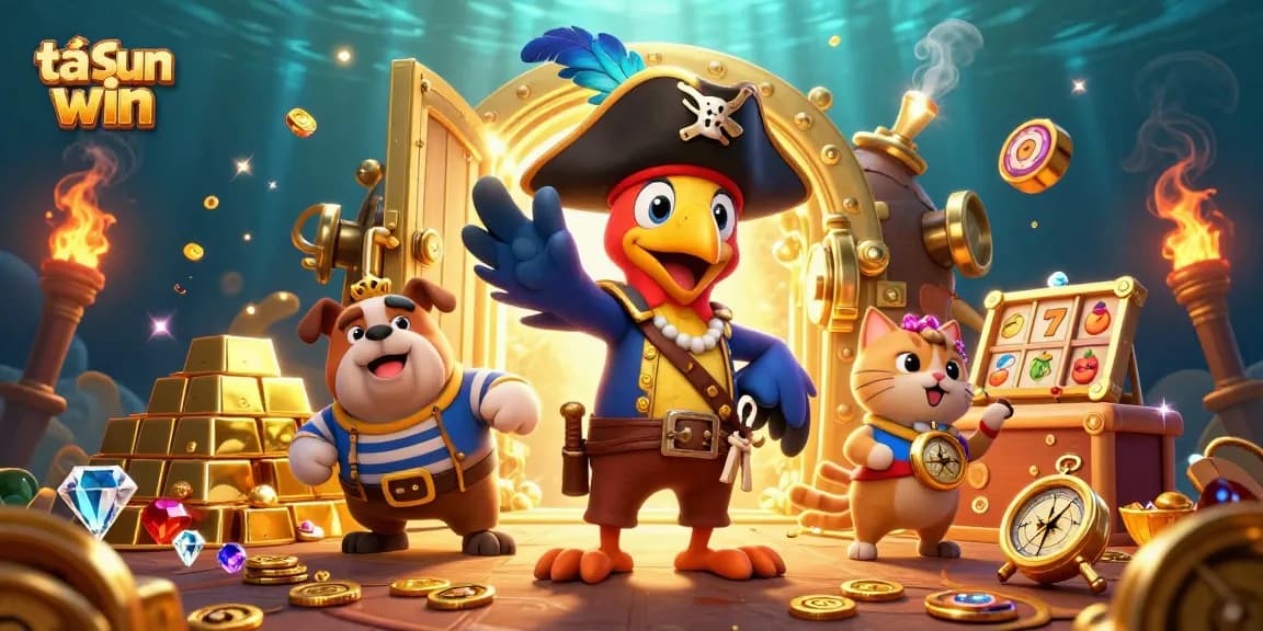 Engage in exciting gameplay as tải sun win reveals a treasure-filled scene with pirate characters.