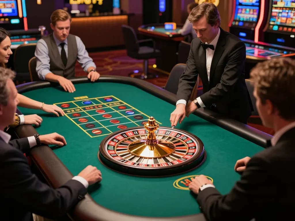 FLY88 players spinning the roulette wheel, capturing thrilling live casino gaming moments.