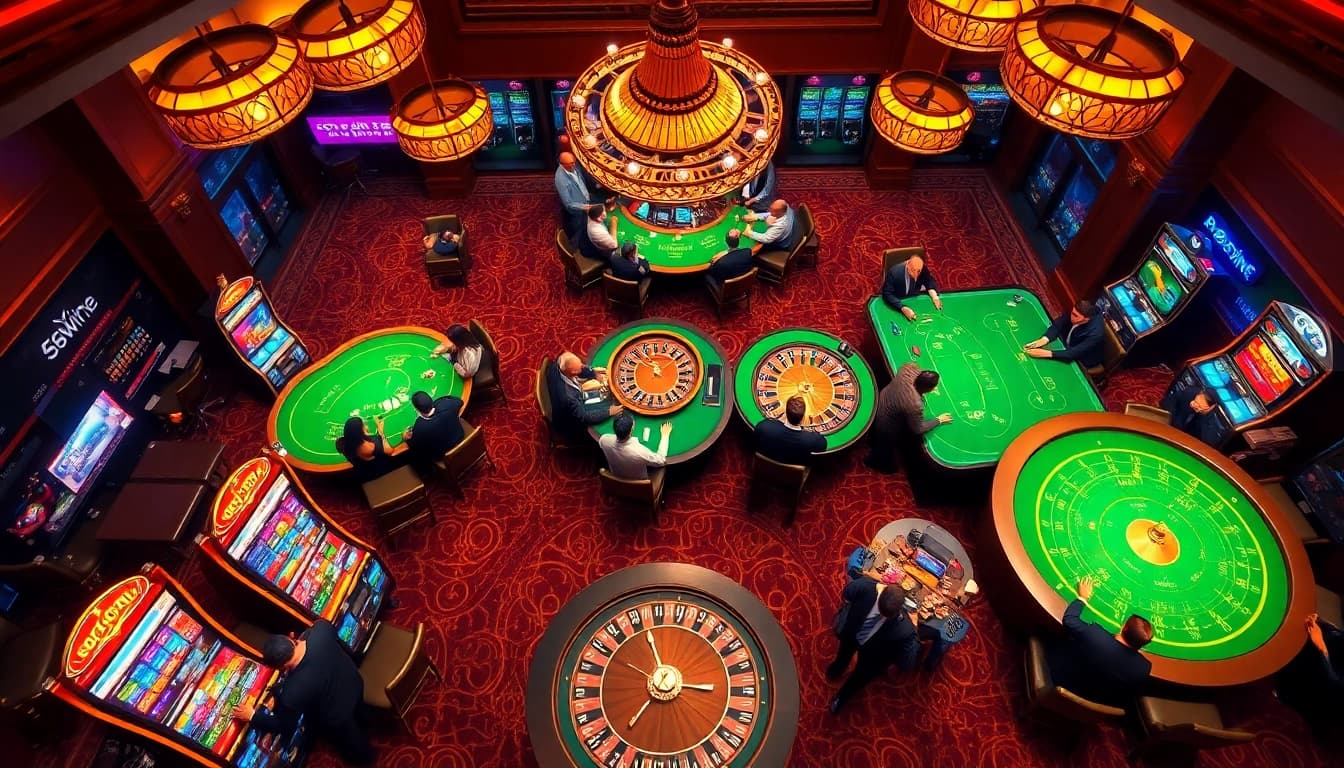 Engage in thrilling games at 58win.com in a vibrant casino atmosphere, featuring rich tables and excited players.