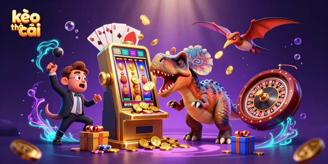Experience exciting kèo nhà cái action with a pachycephalosaurus winning jackpots and a pteranodon catching coins.