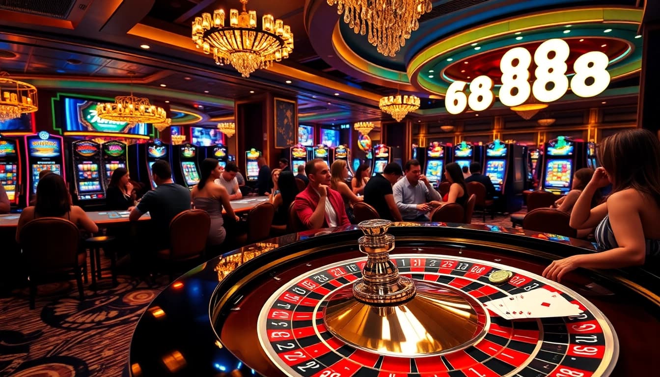 Engaged gamblers enjoying the excitement of go 88 at a luxury casino table.