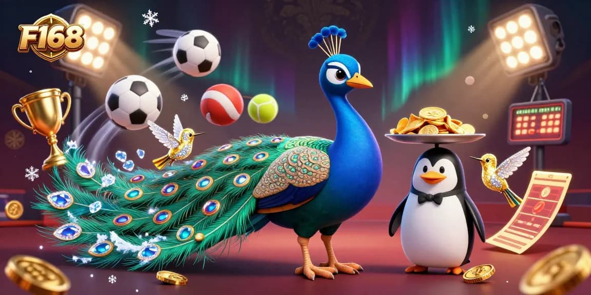 Experience F168's dynamic sports betting scene with vibrant characters, gold coins, and thrilling atmosphere.