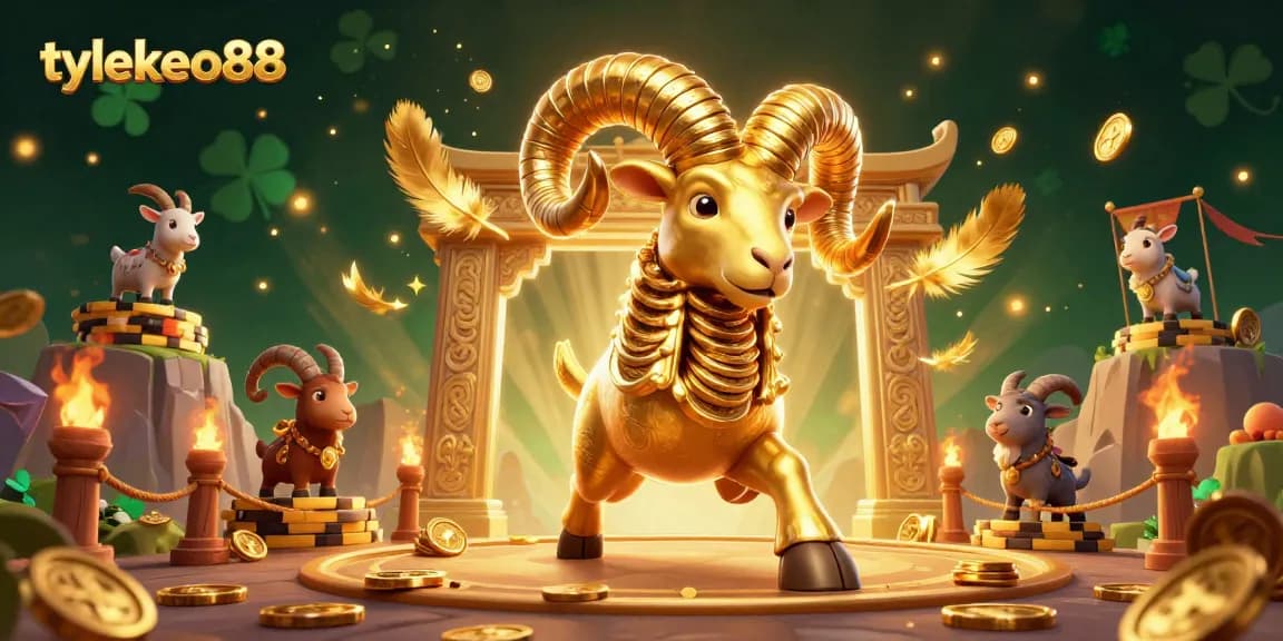 Experience exciting betting action with tylekeo88's golden ram mascot charging into a vibrant casino arena.