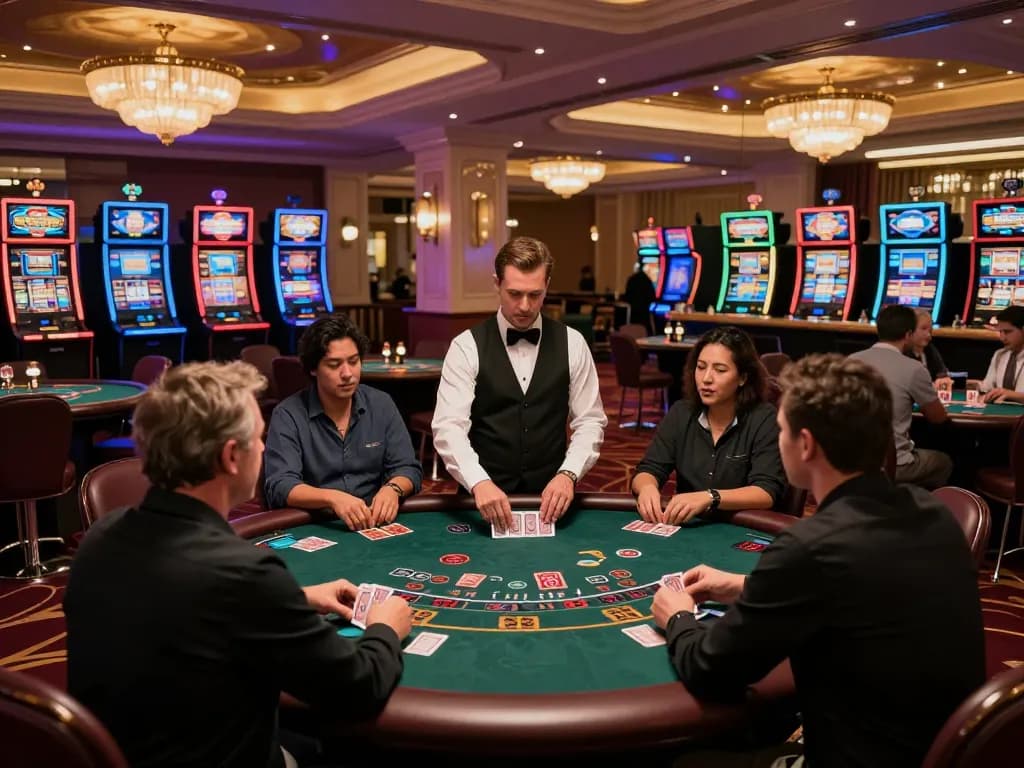 Players enjoying a strategic blackjack game at MANCLUB casino atmosphere, highlighting exciting gameplay.