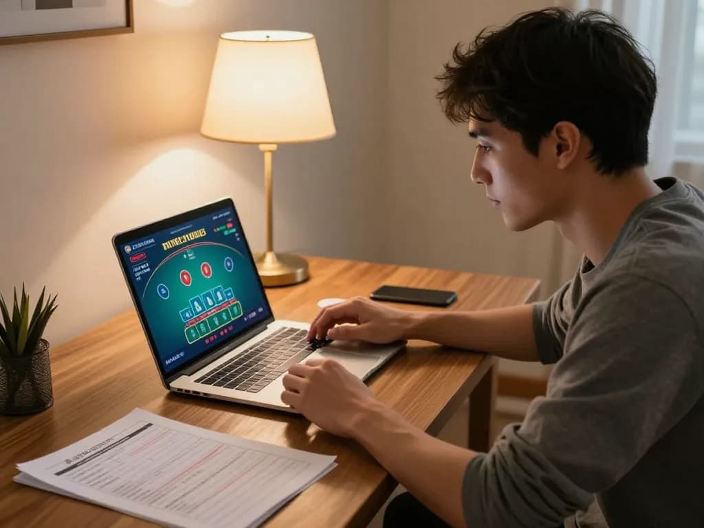 N188 player strategizing during live dealer blackjack at home.