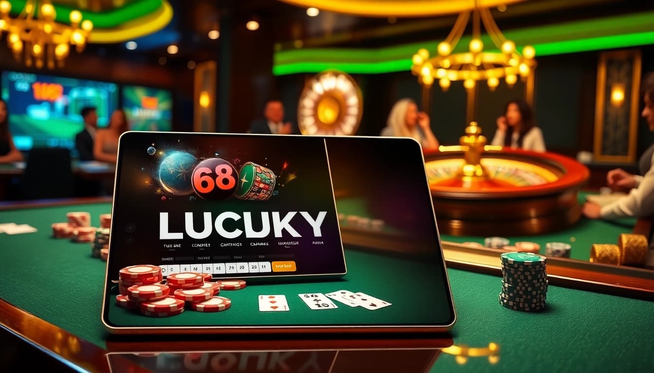 LUCKY88 online gambling experience with vibrant poker table and elegant casino interface.