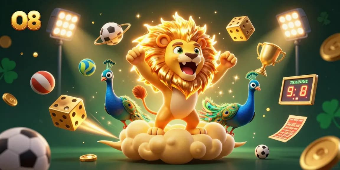 Enjoy O8's vibrant 3D casino illustration showcasing thrilling sports betting elements and dynamic gameplay.