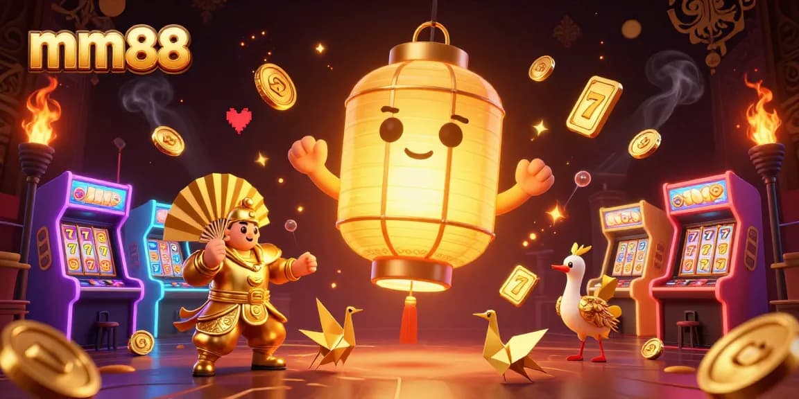 Engage with the vibrant world of mm88 casino gaming, featuring golden lanterns and exciting slot elements.