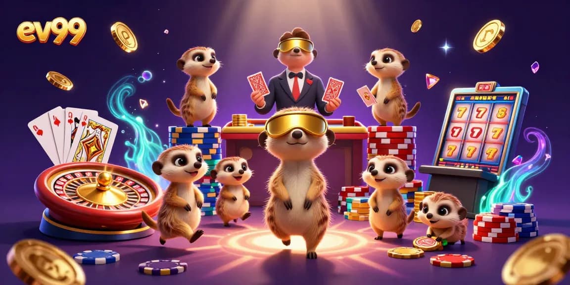 Experience the thrilling action at ev99 with meerkats running a colorful casino operation full of exciting games.