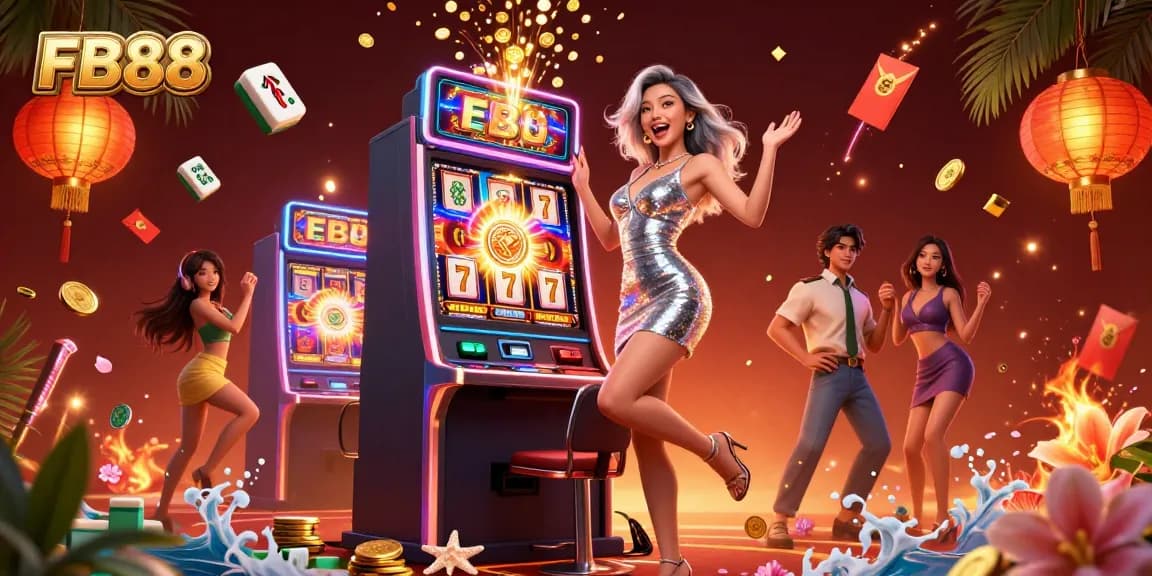 Experience the excitement at FB88 with rich visual elements of casino gaming, celebrating big wins!