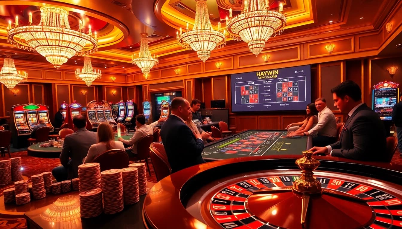 Players engaging at the Haywin gaming table in a luxurious casino setting.