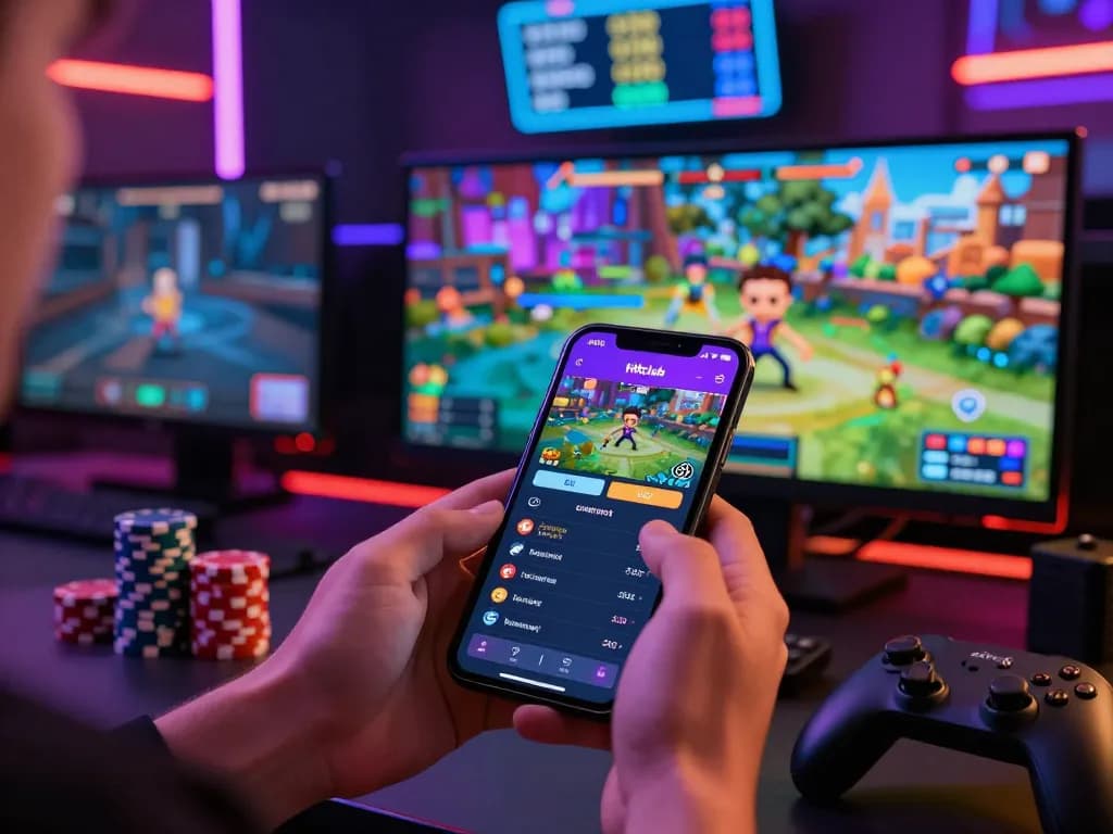 Engaging scene to tải hit club app with vibrant gaming atmosphere, featuring dynamic visual elements and live game statistics.