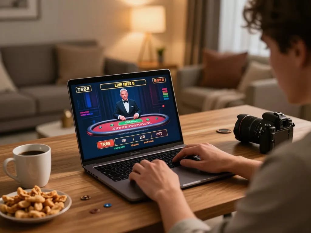 Engaging in live casino gaming at TR88 with excitement and focus.