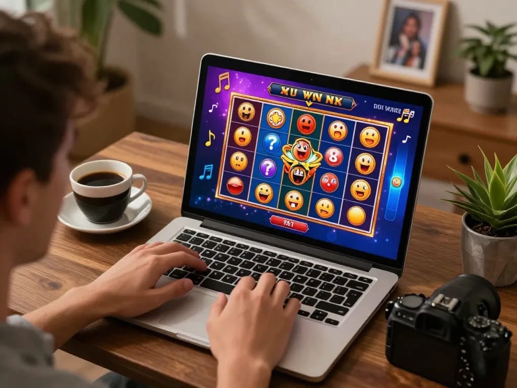 Player enjoying HITCLUB online slots with vibrant graphics and strategic gameplay in cozy home setting.