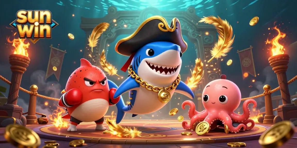 Experience the excitement of sun win with an engaging casino-themed illustration featuring vibrant characters and dynamic game elements.