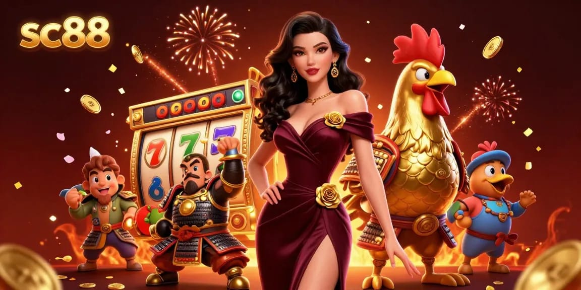 Experience thrilling gameplay with sc88 in this vibrant 3D casino scene filled with jackpots and lucky symbols.