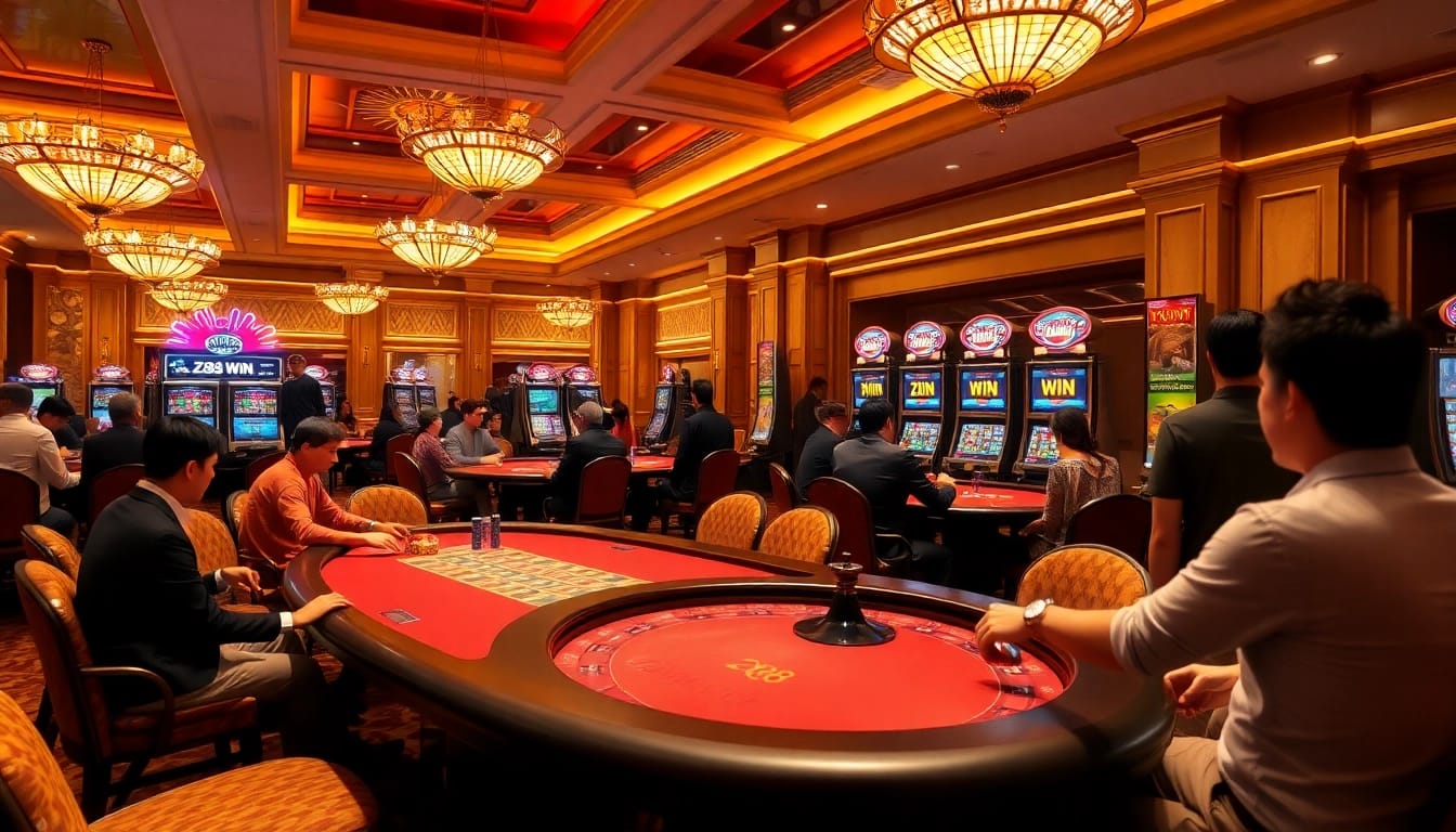 Experience the excitement of winning at ZX88 WIN with vibrant gaming tables and luxurious casino ambiance.