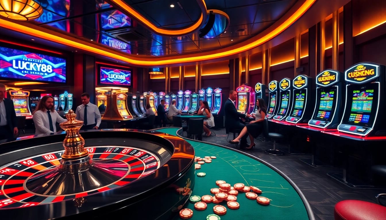 Lucky88 COM offers a luxurious casino experience with vibrant roulette wheels and engaging gaming interfaces.