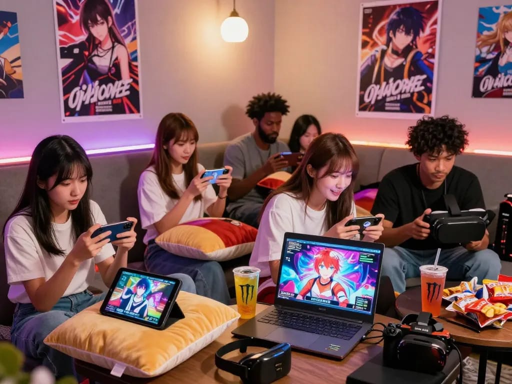 Engaged gamers enjoying popular porn games in a cozy lounge