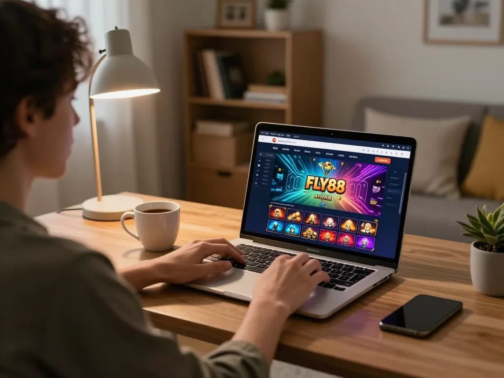 Experience FLY88 online gaming with a cozy setup and engaging atmosphere.