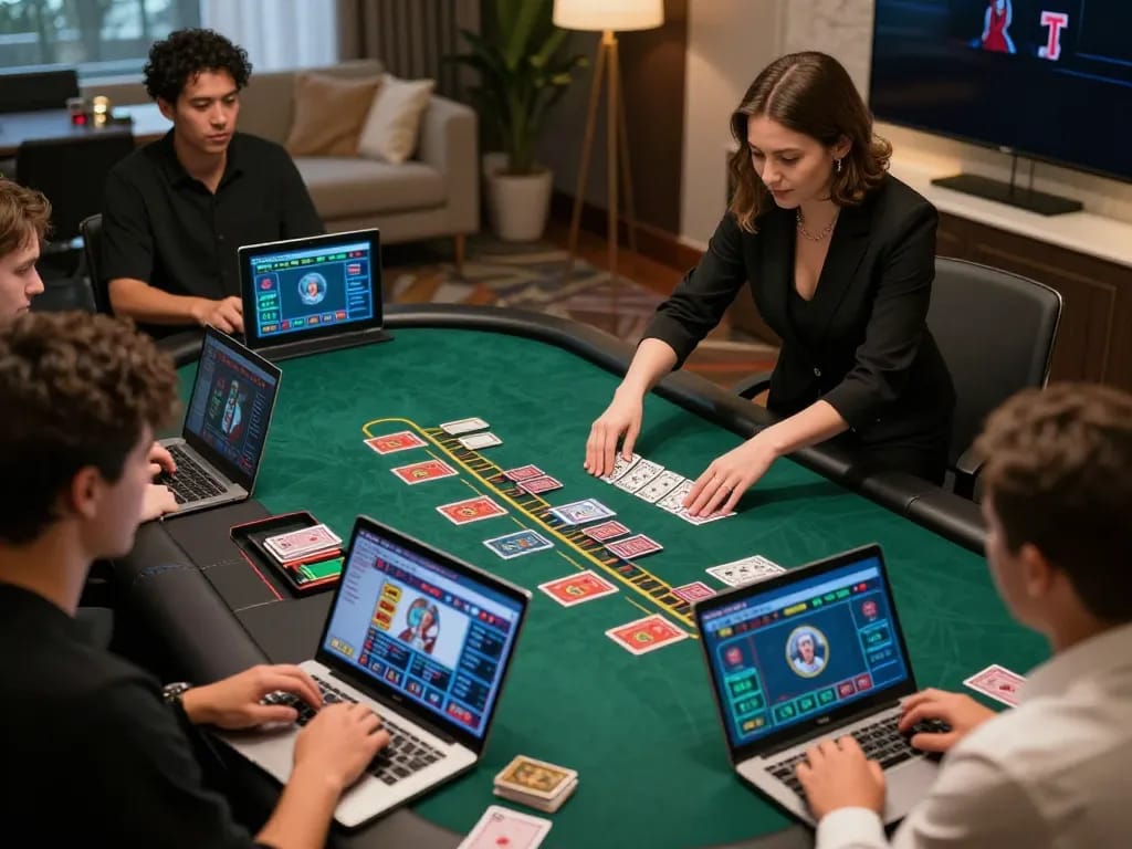 PUB88 players enjoying a live dealer blackjack session online, showcasing engaging gameplay and strategy.