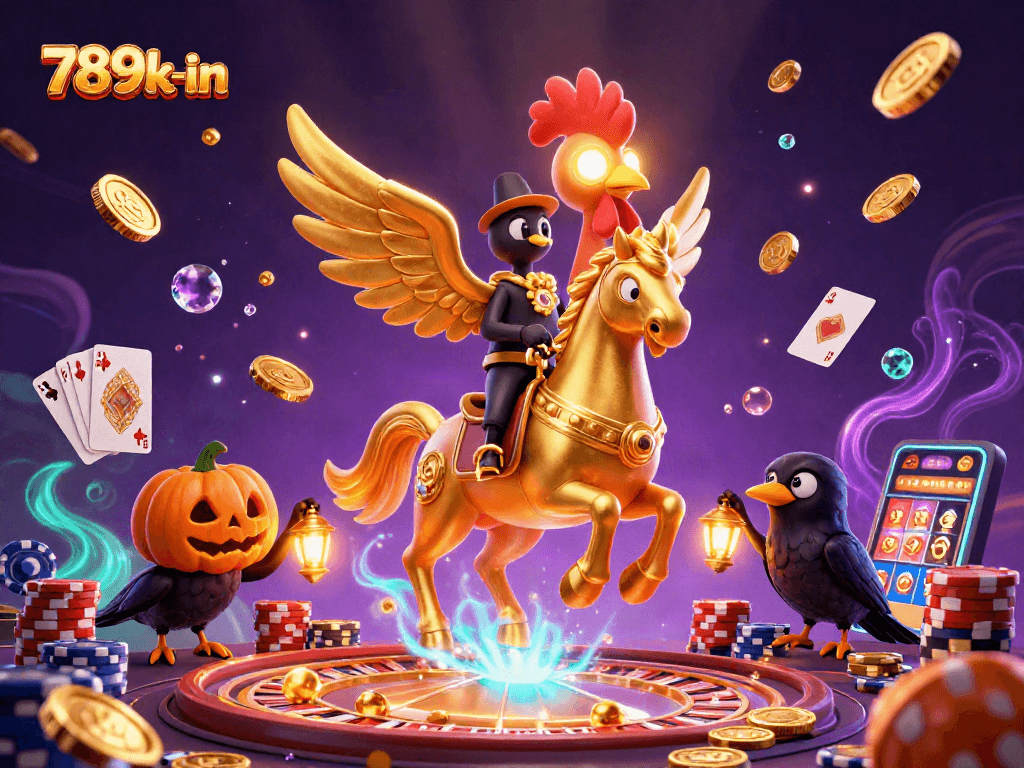 Engage with thrilling wins at 789k-in, as our unique character rides through a vibrant casino scene.