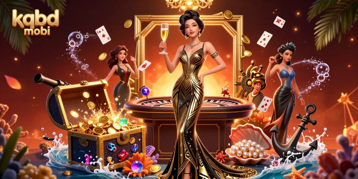 Place bets and track wins at kqbd mobi, showcasing a glamorous casino scene with vibrant game elements.