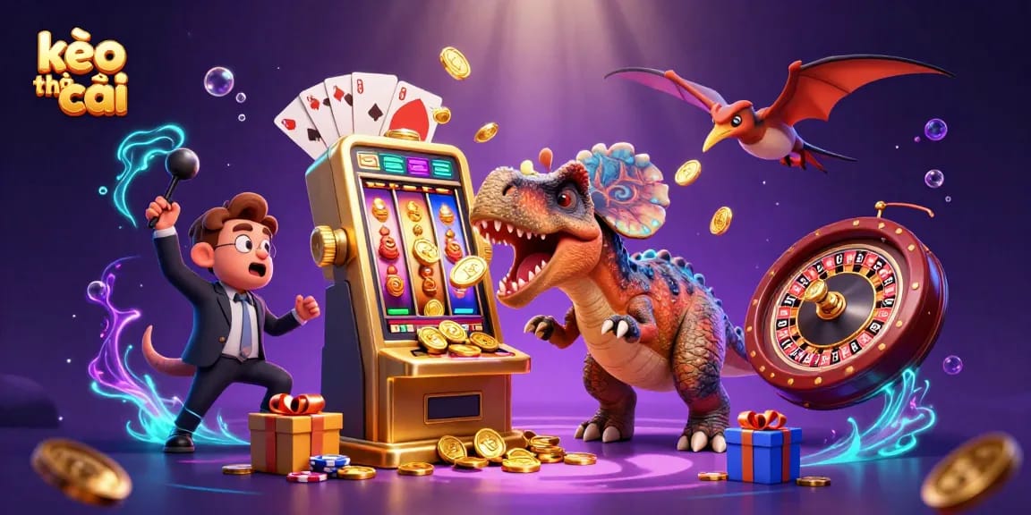 Experience exciting kèo nhà cái action with a pachycephalosaurus winning jackpots and a pteranodon catching coins.