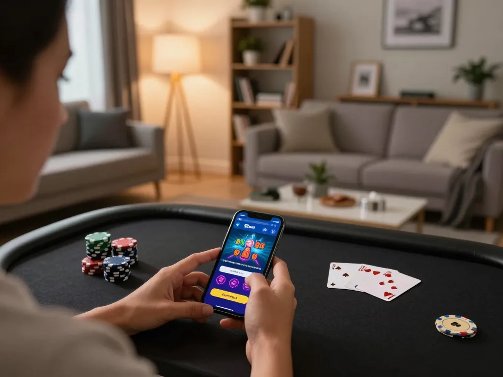 Engaging with the 58wiin app for online gambling entertainment on a smartphone.