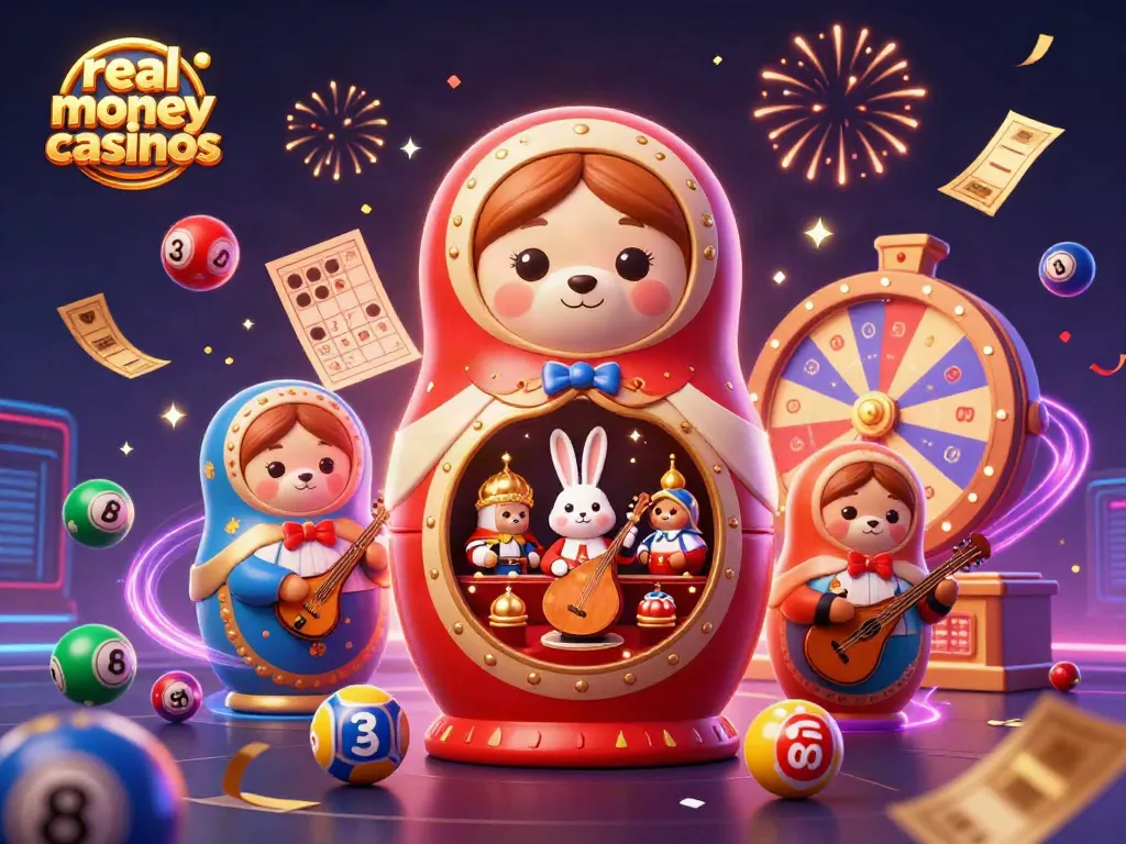 Engage in fun activities at real money casinos with 3D cartoon characters celebrating a vibrant lottery theme.