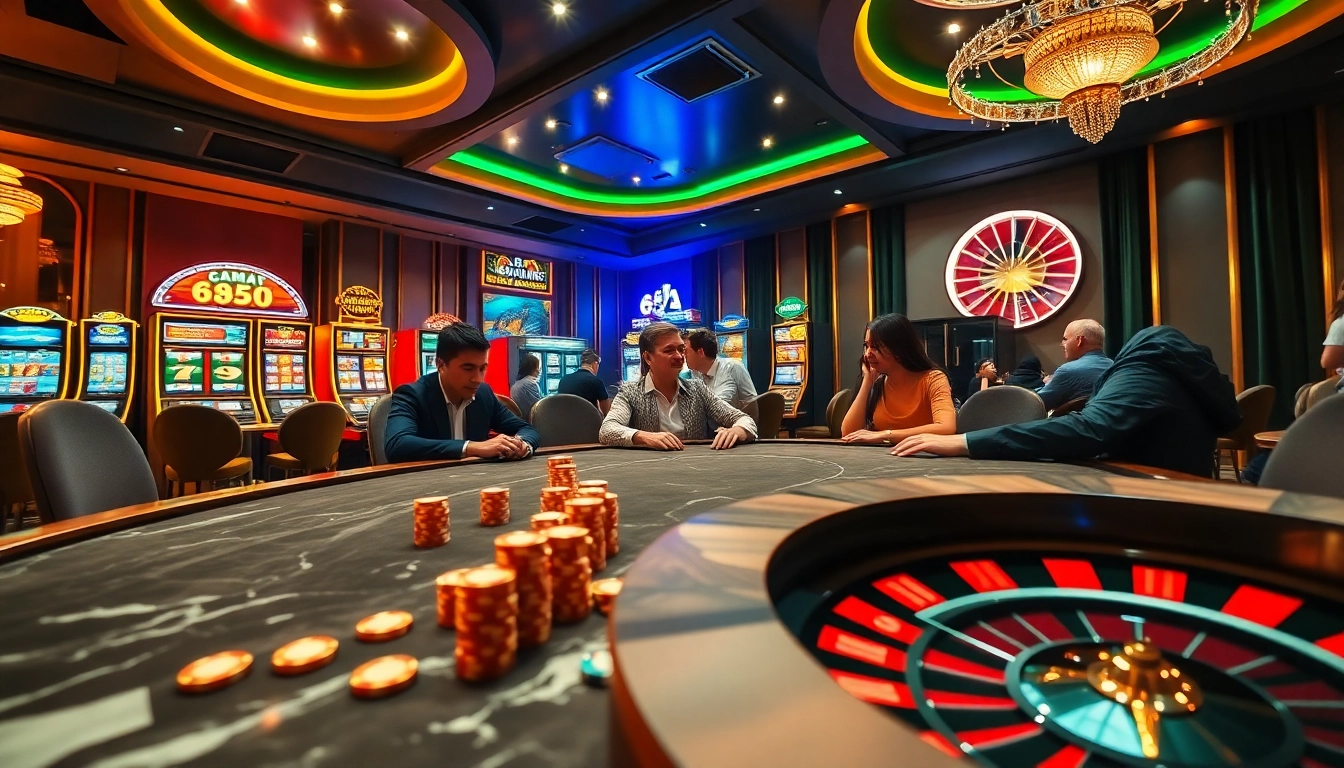 Experience the thrill of winning at 65A with vibrant slot machines and engaged players.