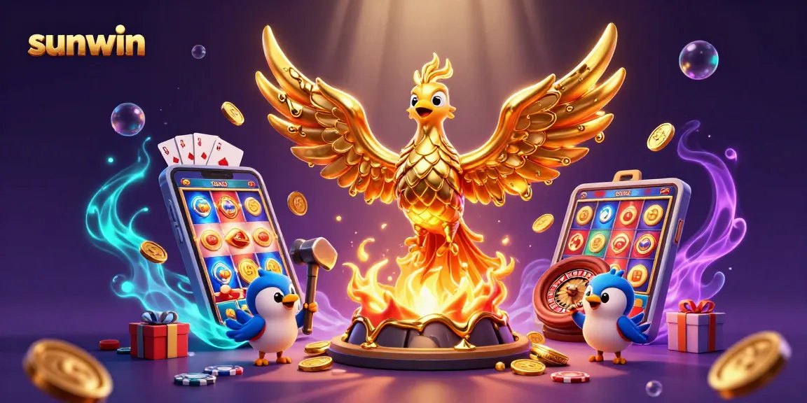 Experience top-tier entertainment at sunwin with a vibrant casino-themed illustration showcasing winning moments.