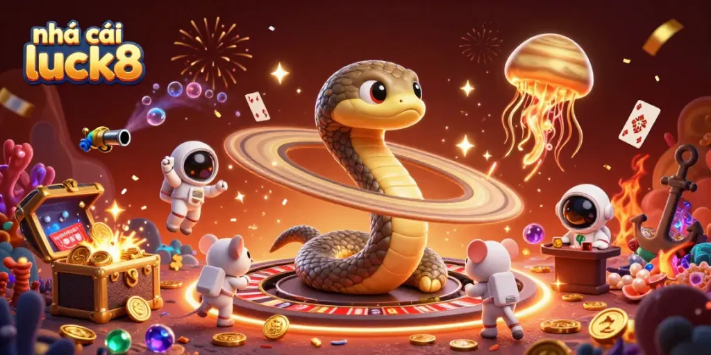Experience colorful gaming with nhà cái luck8 at a vibrant casino scene featuring characters interacting and betting.