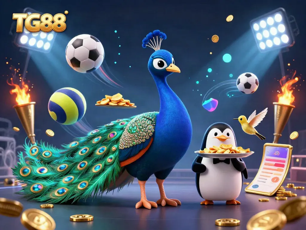 TG88 illuminates a vibrant sports betting scene with dynamic 3D characters and gaming elements.